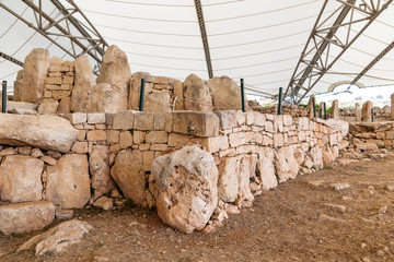 Mnajdra Temple within Hagar Qim megalithic complex. Qrendi, Malta. UNESCO World Heritage Site.