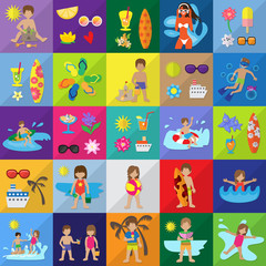 Fototapeta premium Summer Kids Icons Set: Vector Illustration, Graphic Design. For Web, Websites, Print, Presentation Templates, Mobile Applications And Promotional Materials