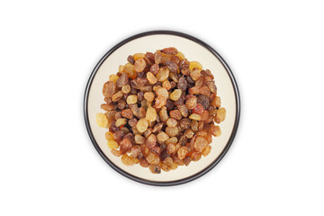 Raisins in a clear glass dish