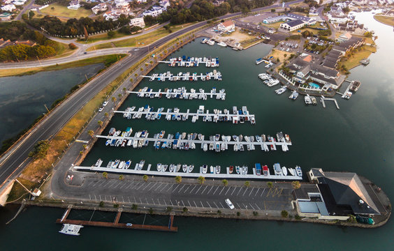 Aerial photo of marina and small boat harbour