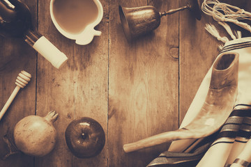 Rosh hashanah (jewish New Year) concept. Traditional symbols