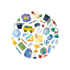 back to school icons set in circle shape