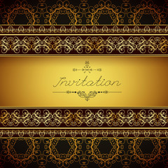Vintage seamless background, antique invitation, victorian gold style, vector