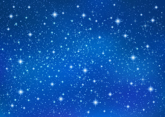 Sparkling twinkling Stars on abstract Blue background. Cosmic shiny galaxy (atmosphere). Holiday blank backdrop texture for Christmas (Xmas), Happy New Year , glow milky way elements (fantasy sky)