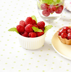 Fruit raspberry cakes on a table