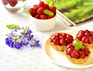 Fruit raspberry cakes on a table