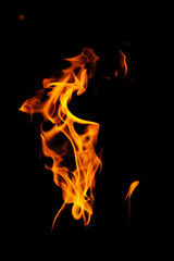 Fire flames on black background