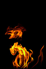 Fire flames on black background