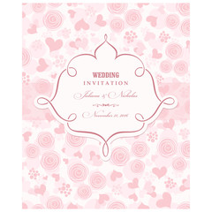 Wedding Invitation card with pink roses