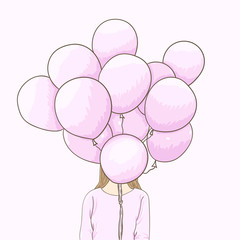 Illustration girl with balloons. Vector. Doodle.
