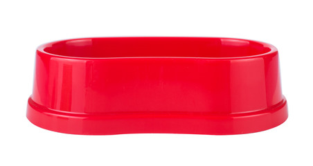 Empty red bowl for animals. Plate for eating cats and dogs isolated on a white background