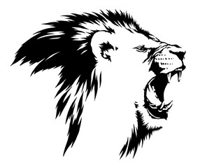 black and white linear paint draw lion illustration