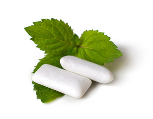 chewing gum with mint isolated on white background.