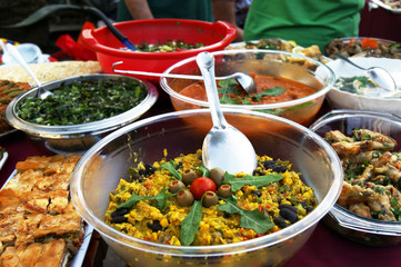 Dishes with treats on a festive table
