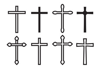 Thin line icons set of crosses