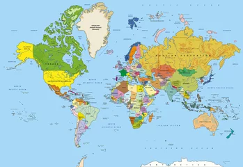 Detaillierte Weltkarte mit Hauptstädten © juliartblog