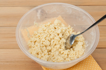 Raw Shortcrust Pastry In Bowl. Cooking Process.