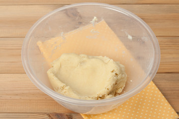 Raw Shortcrust Pastry In Bowl. Cooking Process.