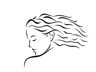 Blowing hair woman's head