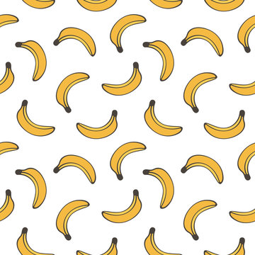 Cute hand drawn, doodle banana seamless pattern background.