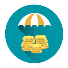Coin Under Umbrella Financial Security Concept Colorful Icon