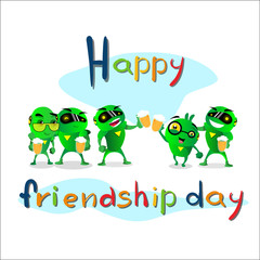 Friendship Day Green Robots Celebrating Friend Holiday Banner
