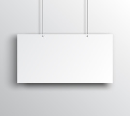 Blank white canvas hanging on the white background, Vector Poster mockup