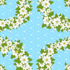 Seamless pattern - a wreath of flowers and leaves.