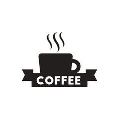 black vector icon on white background cup of hot coffee
