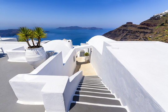 White architecture and view, Santorini, Greece