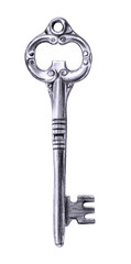 Pencil drawing of vintage style metal key on white background