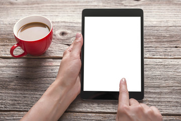Digital tablet computer in female hands.