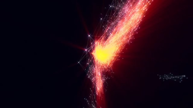 Animation of growing connected particles. Perfect loop. Fly through a network of connected dots.

