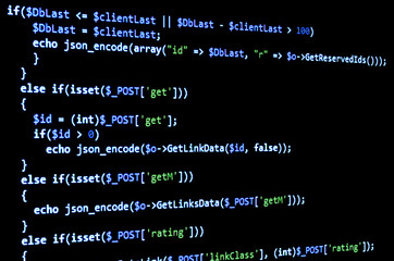 Programming code on black screen, blue text