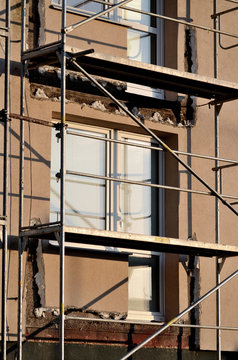 Scaffolding In Building External Thermo Insulation Protection