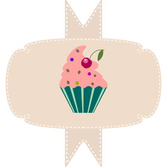 Vintage stylized frame for logo template with cupcake
