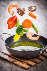 Vegetables in freeze motion