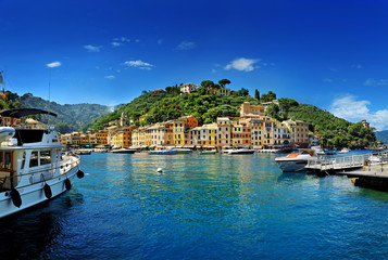 Fototapeta na wymiar Portofino fishing village famous for its picturesque harbour