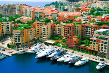Fototapeta na wymiar Luxury yachts in the bay of Monaco, France.
