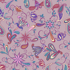Fototapeta na wymiar The pattern of flowers and Paisley in Indian style.