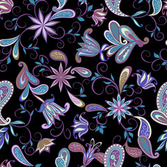 Fototapeta na wymiar The pattern of flowers and Paisley in Indian style.