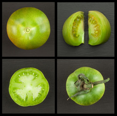 Green tomatoes collage. Agriculture concept. Sales of agricultural crops.