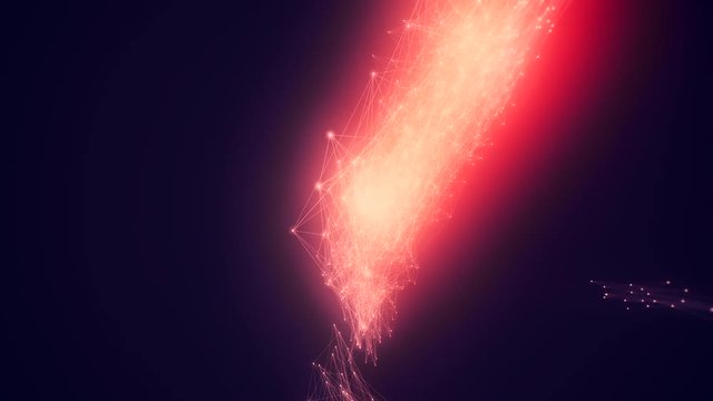 Animation of growing connected particles. Perfect loop. Fly through a network of connected dots.

