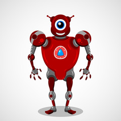 Red robot, mechanical character, isolated. Vector graphic design.