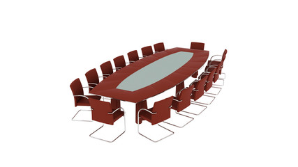 Conference table with chairs, office furniture isolated on white