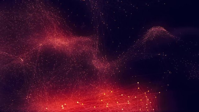 Animation of millions of connected particles. Perfect loop. A growing network of connected dots.
