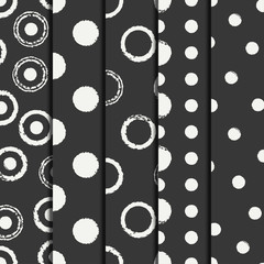 Set of hand drawn seamless pattern with black grunge rings, circle. Wrapping paper. Abstract vector background. Brush strokes rings. Casual texture. Doodle. Dry brush. Rough edges ink illustration.