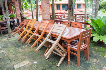 Fototapeta na wymiar Wooden furniture table and chairs