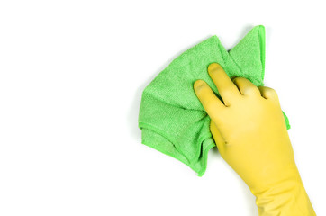 Hand cleaning against a white background