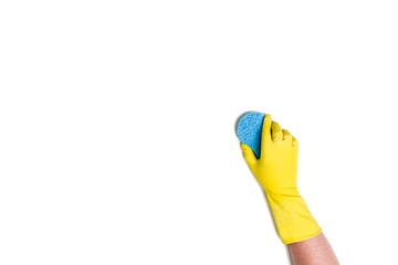 Hand cleaning against a white background